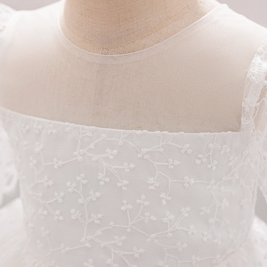 Ball Gown Scoop Puff Sleeves Flower Girl Dresses with Lace