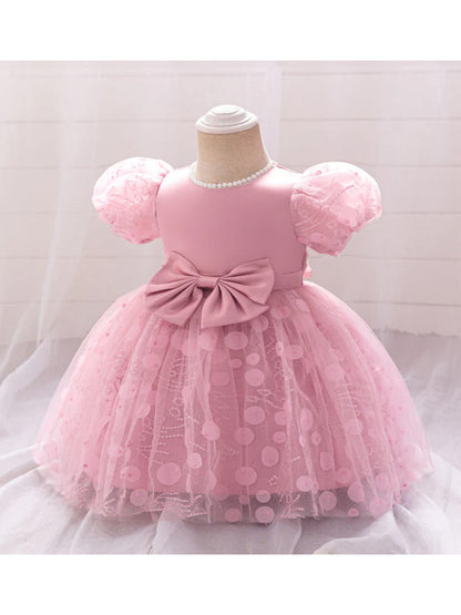 Ball Gown Scoop Puff Sleeves Flower Girl Dresses with Sequins