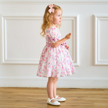 Ball Gown Scoop Puff Sleeves Ruched Flower Girl Dresses