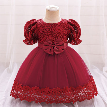 Ball Gown Scoop Puff Sleeves Flower Girl Dresses with Lace