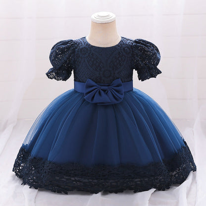 Ball Gown Scoop Puff Sleeves Flower Girl Dresses with Lace