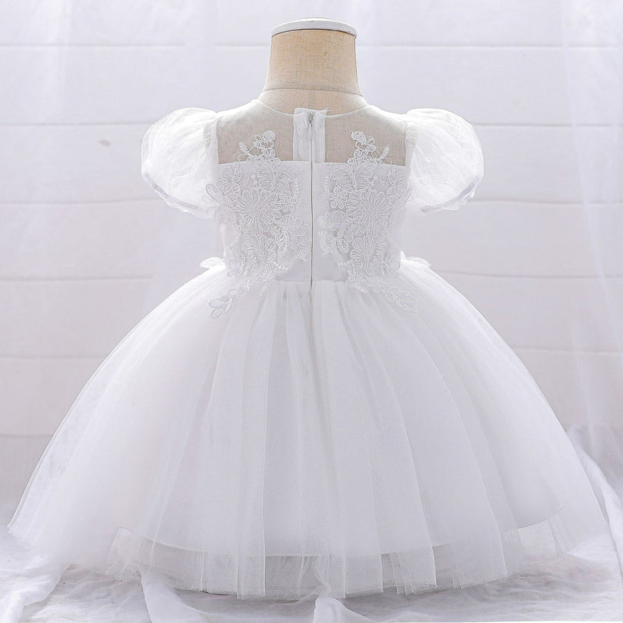 Ball Gown Scoop Puff Sleeves Applique Flower Girl Dresses