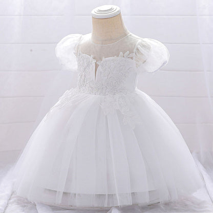 Ball Gown Scoop Puff Sleeves Applique Flower Girl Dresses