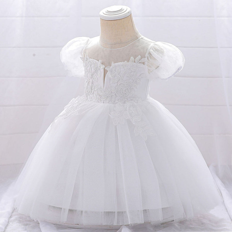 Ball Gown Scoop Puff Sleeves Applique Flower Girl Dresses