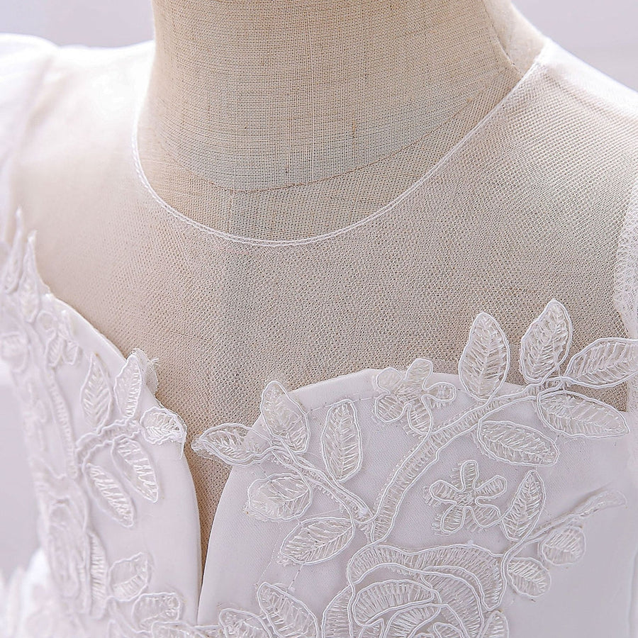 Ball Gown Scoop Puff Sleeves Applique Flower Girl Dresses