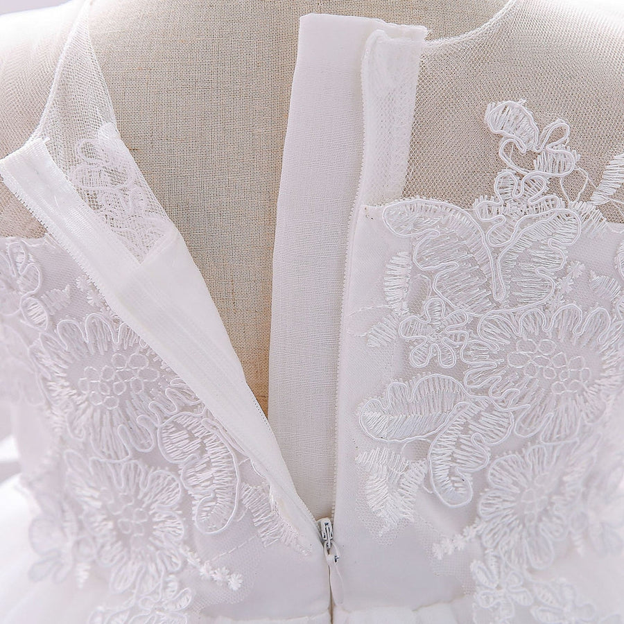 Ball Gown Scoop Puff Sleeves Applique Flower Girl Dresses