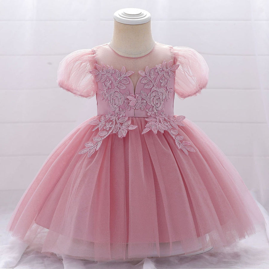 Ball Gown Scoop Puff Sleeves Applique Flower Girl Dresses