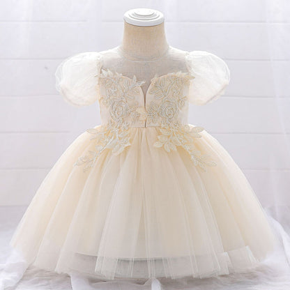 Ball Gown Scoop Puff Sleeves Applique Flower Girl Dresses