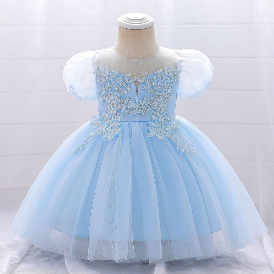 Ball Gown Scoop Puff Sleeves Applique Flower Girl Dresses
