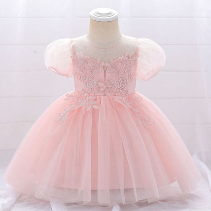 Ball Gown Scoop Puff Sleeves Applique Flower Girl Dresses
