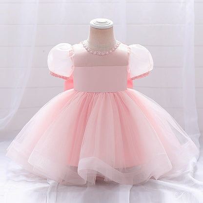 Ball Gown Scoop Puff Sleeves Rhinestone Flower Girl Dresses