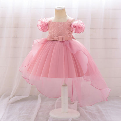 Ball Gown Cold Shoulder Short Sleeves Ruched Flower Girl Dresses