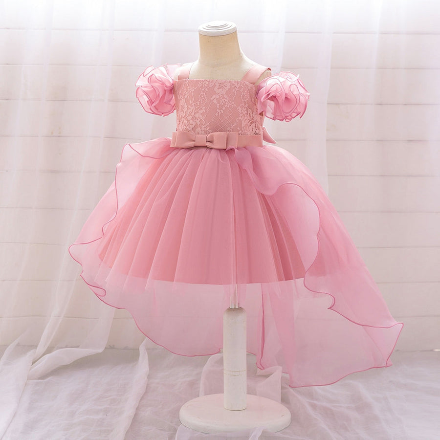 Ball Gown Cold Shoulder Short Sleeves Ruched Flower Girl Dresses