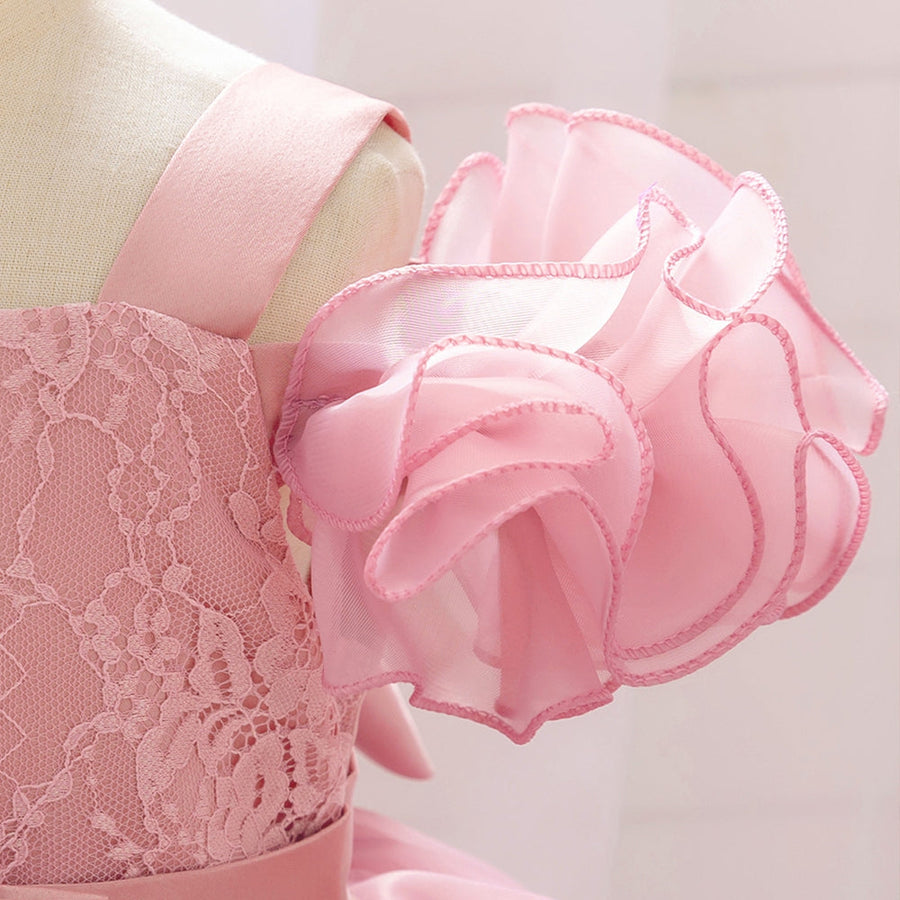 Ball Gown Cold Shoulder Short Sleeves Ruched Flower Girl Dresses