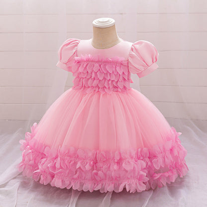 Ball Gown Scoop Puff Sleeves Flower Girl Dresses with Solid Flowers