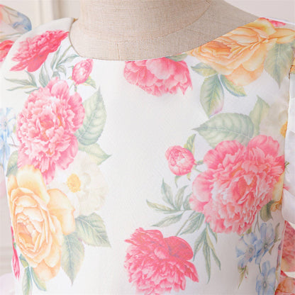 Ball Gown Scoop Puff Sleeves Pleats Flower Girl Dresses