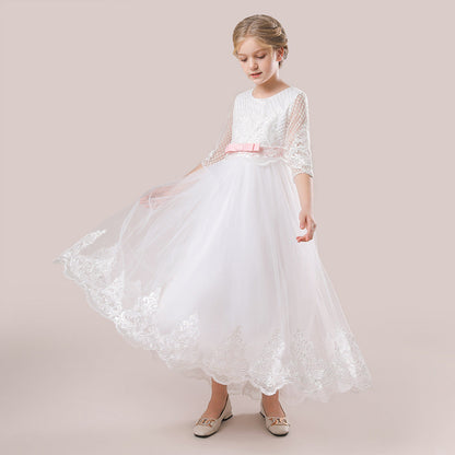 Ball Gown Scoop 3/4 Sleeves Lace Flower Girl Dresses
