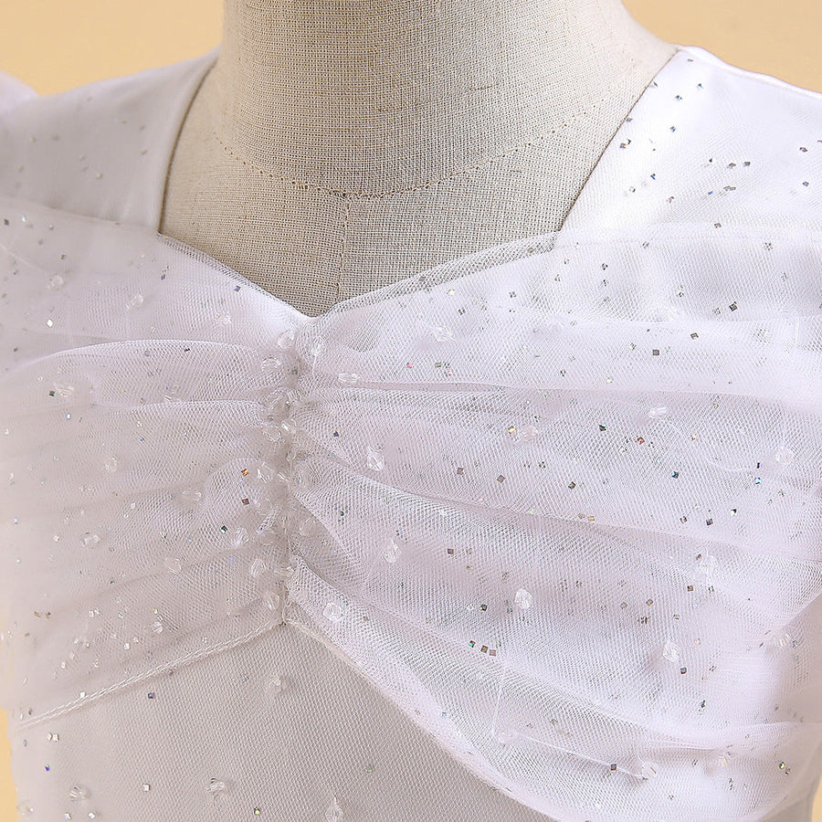 Ball Gown Scoop Puff Sleeves Sequins Flower Girl Dresses