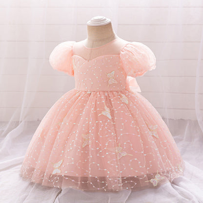 Ball Gown Scoop Puff Sleeves Sequins Flower Girl Dresses