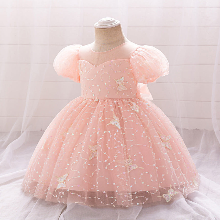 Ball Gown Scoop Puff Sleeves Sequins Flower Girl Dresses