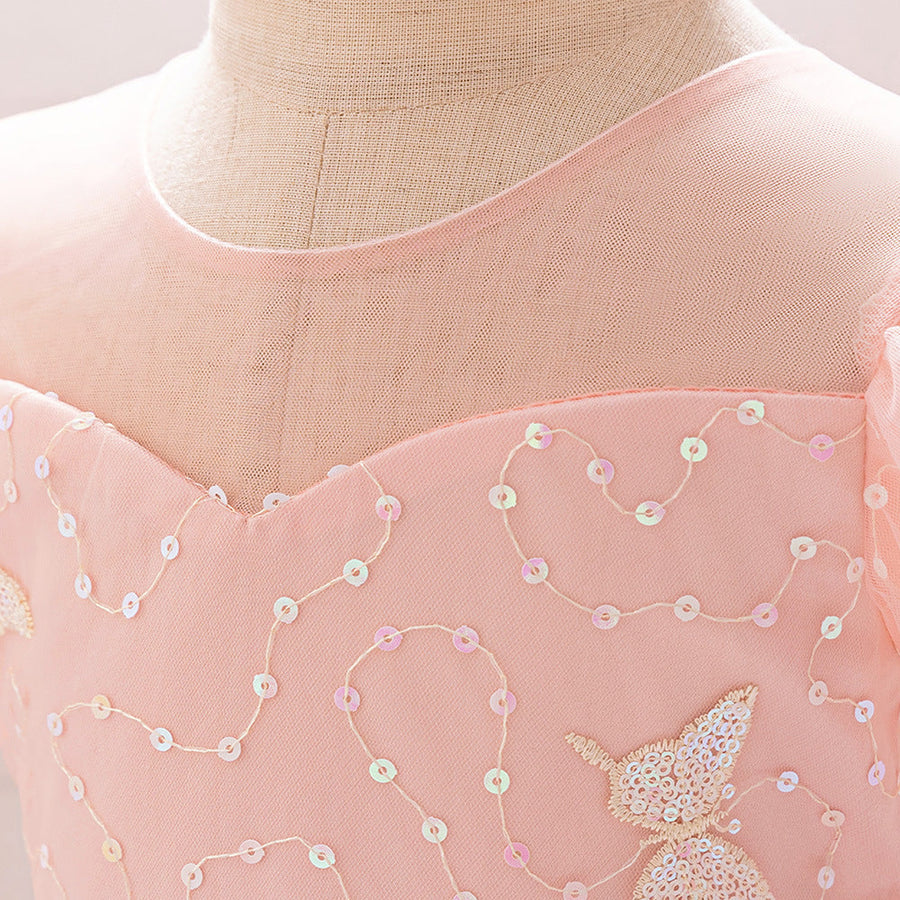 Ball Gown Scoop Puff Sleeves Sequins Flower Girl Dresses