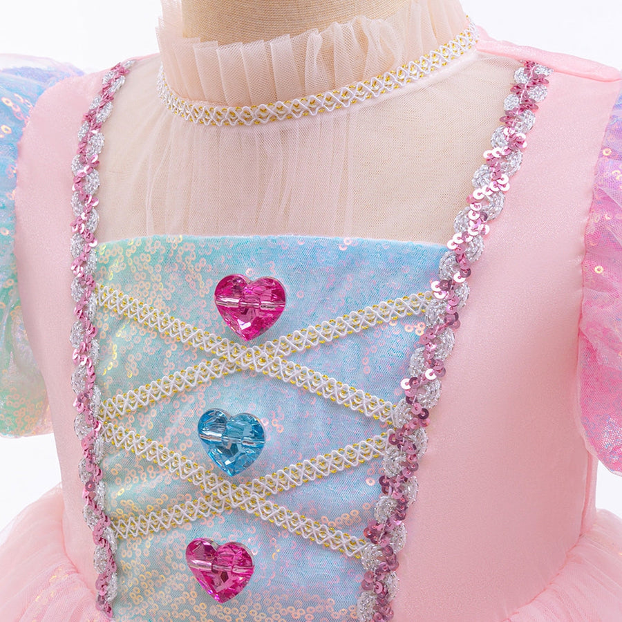 Ball Gown Stand-Up Collar Puff Sleeves Sequins Flower Girl Dresses