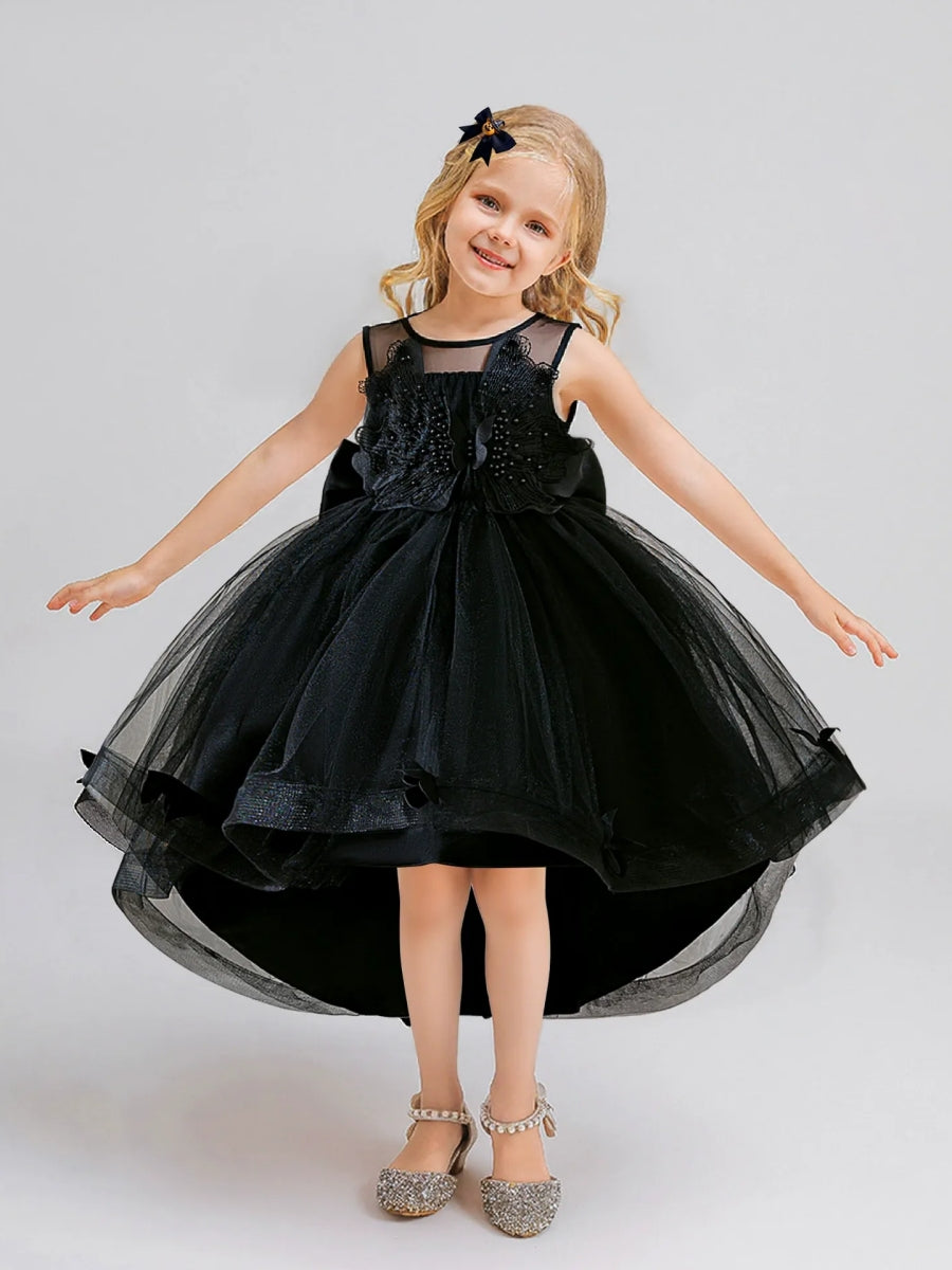 Ball Gown Crew-Neck Sleeveless Knee-Length Halloween Dresses for Girls With Applique & Beadings