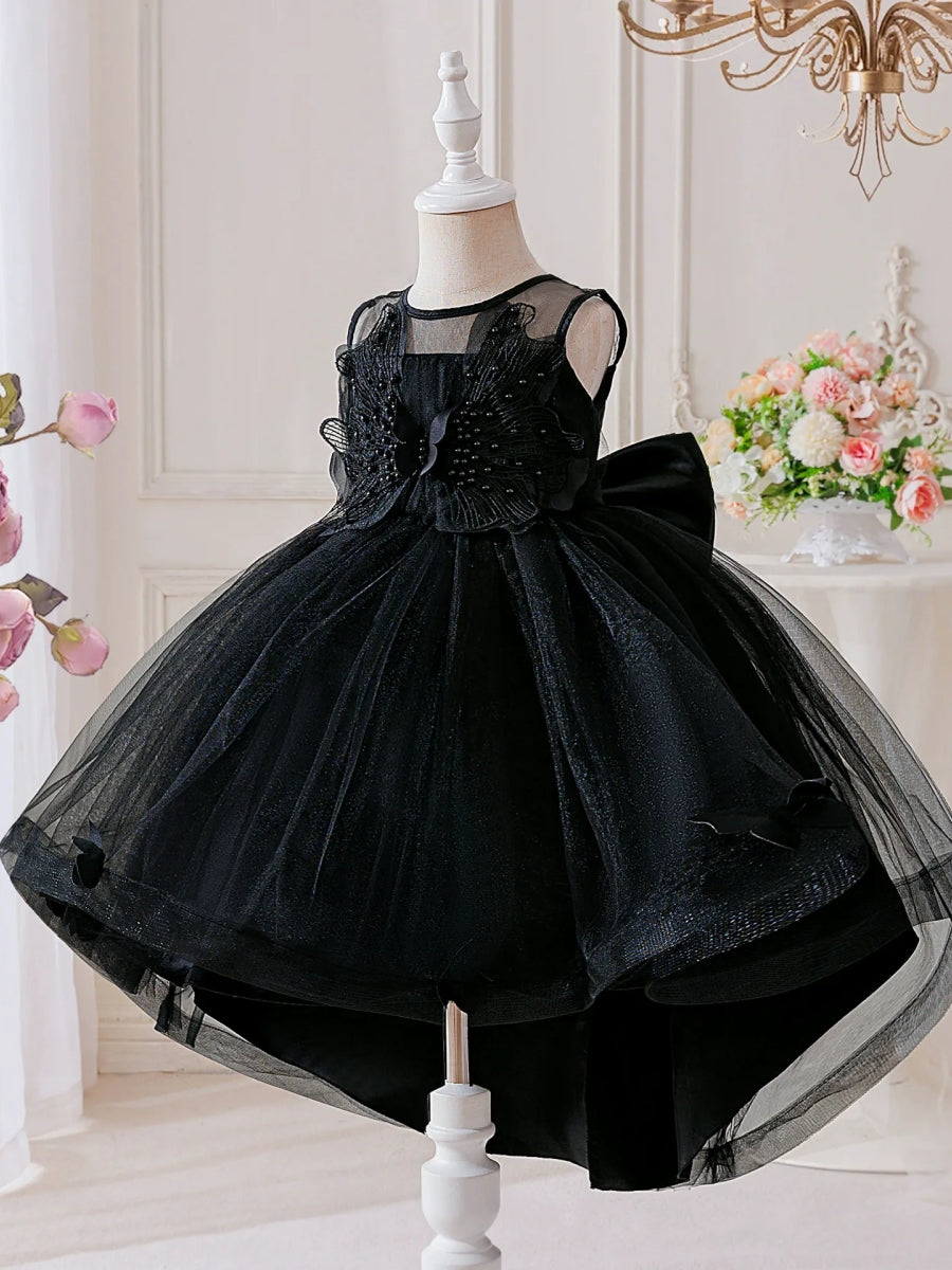 Ball Gown Crew-Neck Sleeveless Knee-Length Halloween Dresses for Girls With Applique & Beadings