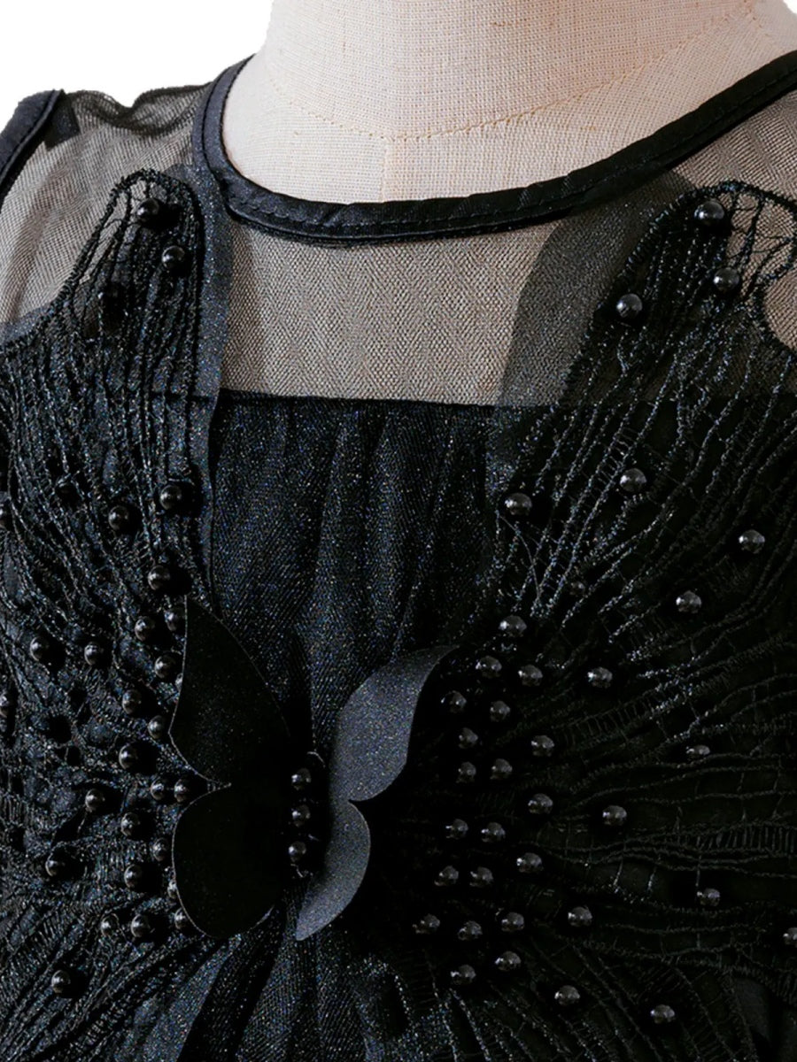 Ball Gown Crew-Neck Sleeveless Knee-Length Halloween Dresses for Girls With Applique & Beadings