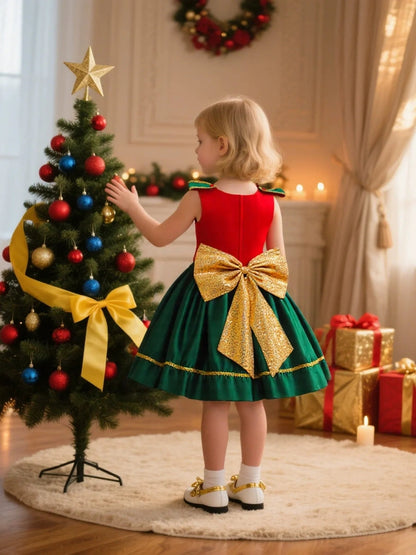 A-Line/Princess Scoop Flutter Sleeves Christmas Dresses for Girls WIth Bowknot