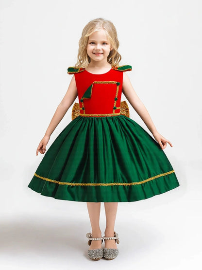 A-Line/Princess Scoop Flutter Sleeves Christmas Dresses for Girls WIth Bowknot