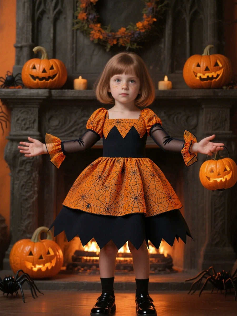 Printed A-Line/Princess Square Neck Long Sleeves Knee-Length Halloween Dresses for Girls