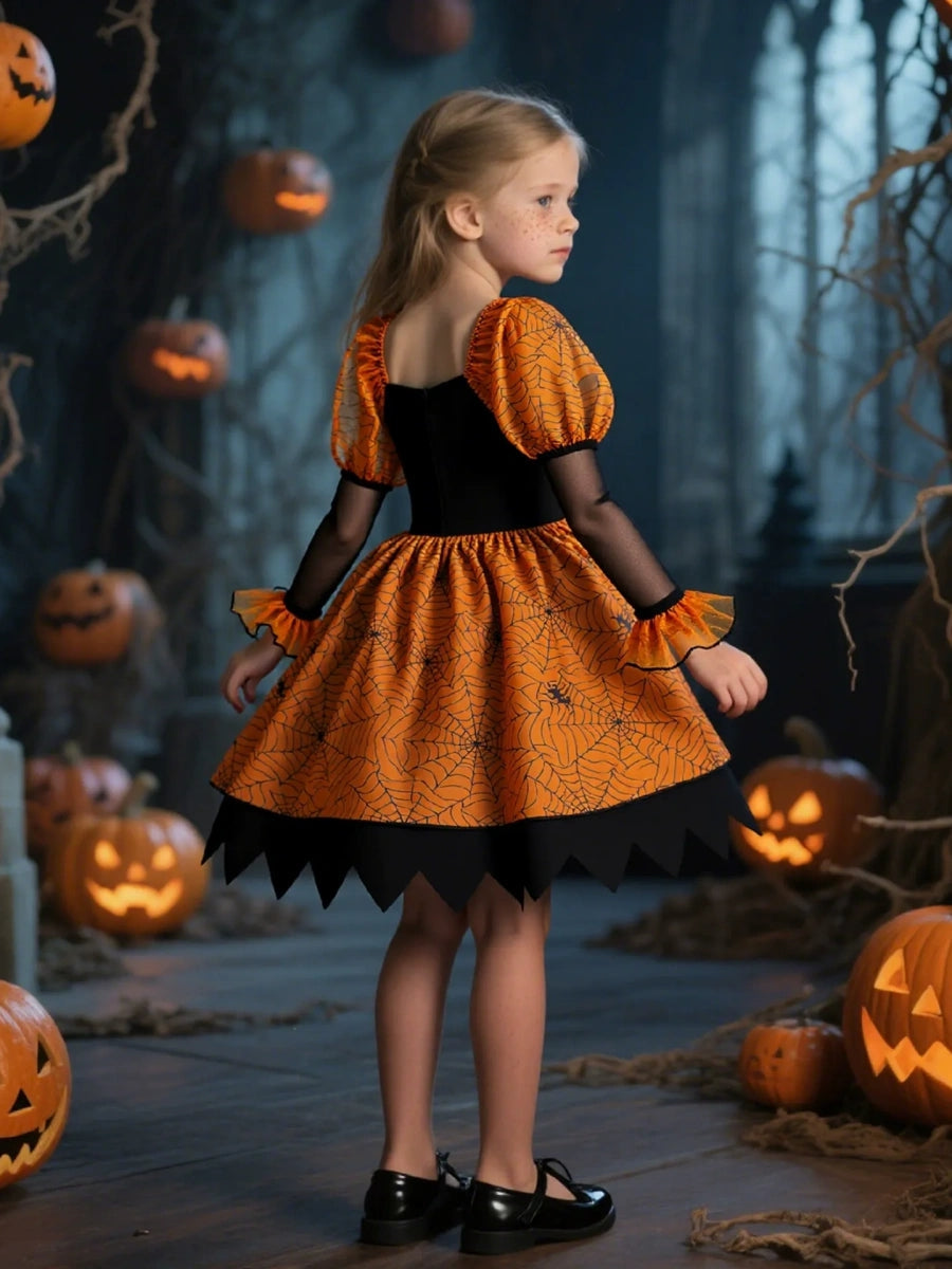 Printed A-Line/Princess Square Neck Long Sleeves Knee-Length Halloween Dresses for Girls