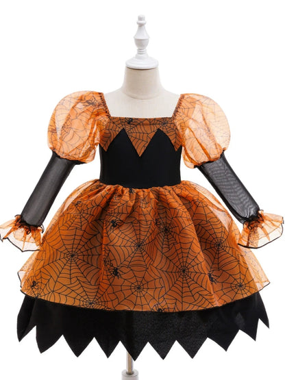 Printed A-Line/Princess Square Neck Long Sleeves Knee-Length Halloween Dresses for Girls