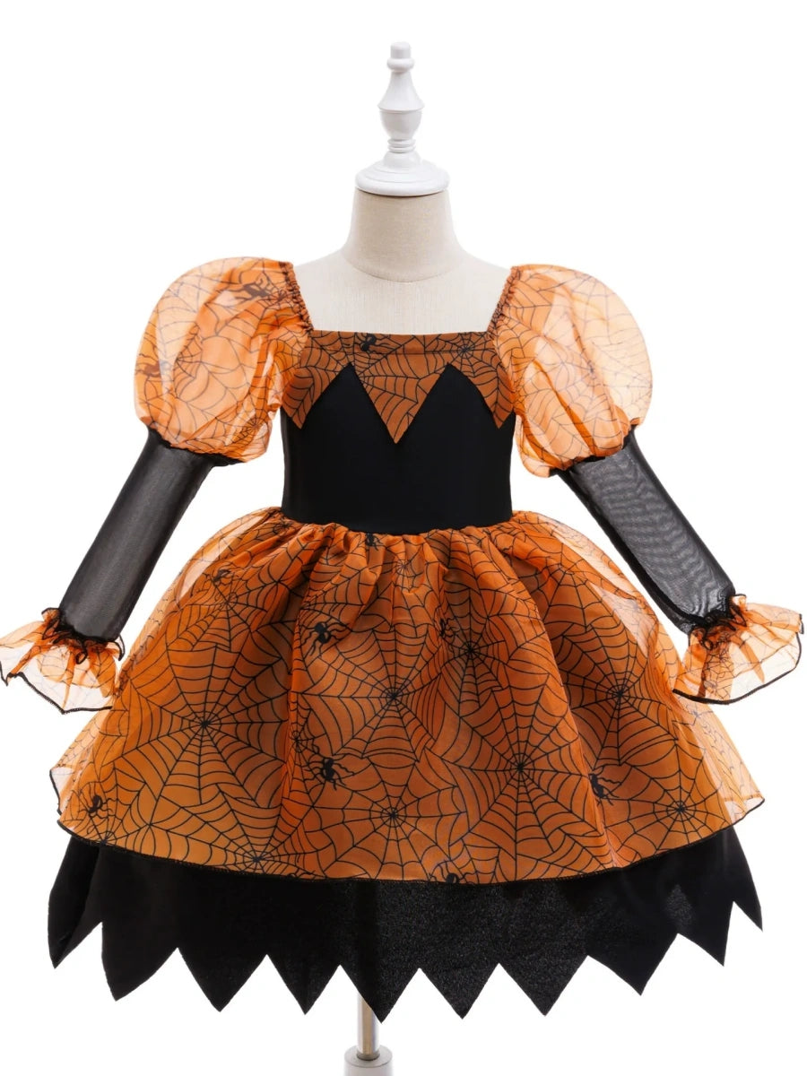 Printed A-Line/Princess Square Neck Long Sleeves Knee-Length Halloween Dresses for Girls