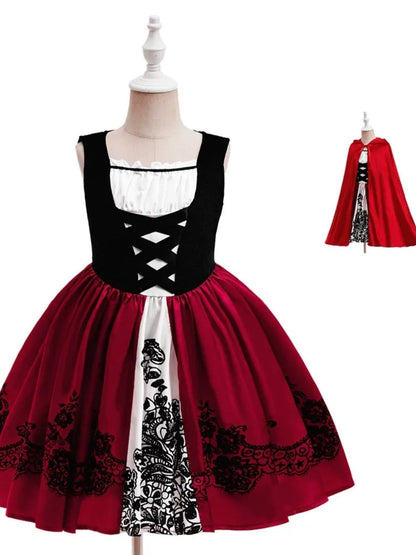 A-Line/Princess Square Neck Sleeveless Knee-Length Halloween Dresses for Girls With Hooded Cape