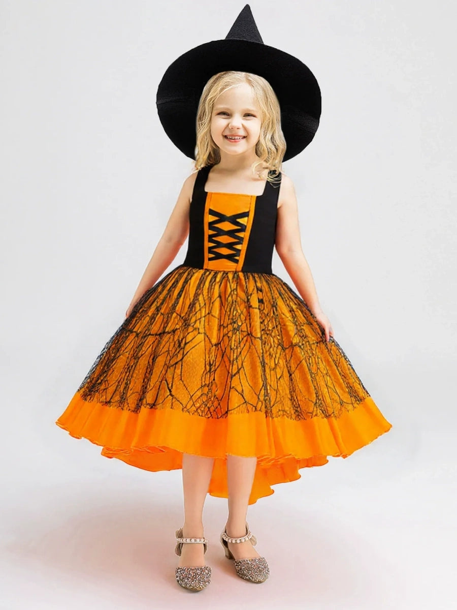 Ball Gown Square Neck Sleeveless Knee-Length Halloween Dresses for Girls With Pleats