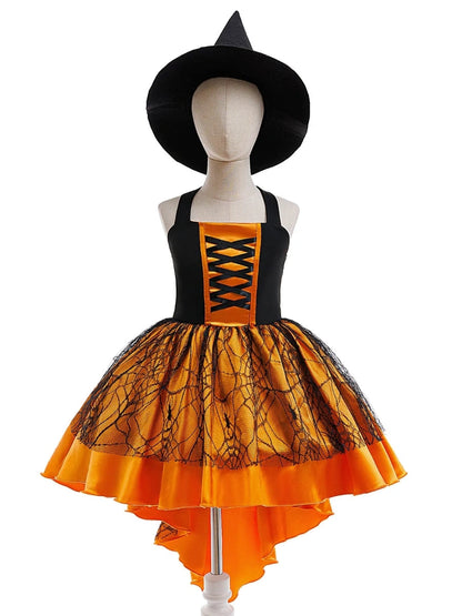 Ball Gown Square Neck Sleeveless Knee-Length Halloween Dresses for Girls With Pleats