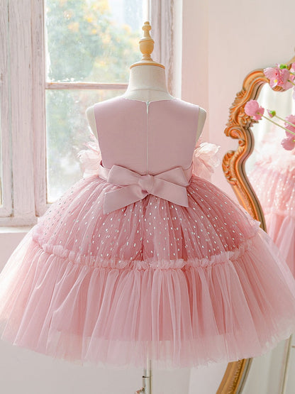Ball Gown Scoop Sleeveless Ruched Flower Girl Dresses With 3D Floral & Bowknot