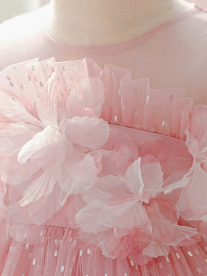 Ball Gown Scoop Sleeveless Ruched Flower Girl Dresses With 3D Floral & Bowknot