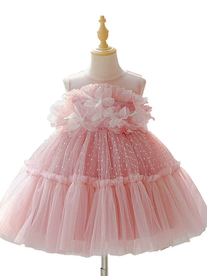 Ball Gown Scoop Sleeveless Ruched Flower Girl Dresses With 3D Floral & Bowknot