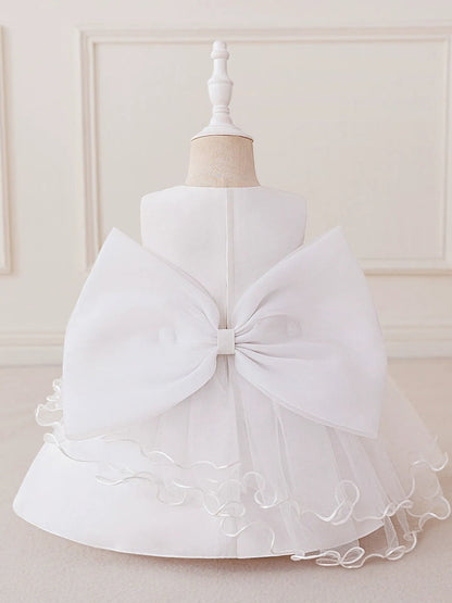 Ball Gown Scoop Sleeveless Knee-Length Flower Girl Dresses With Ruffles & Bowknot