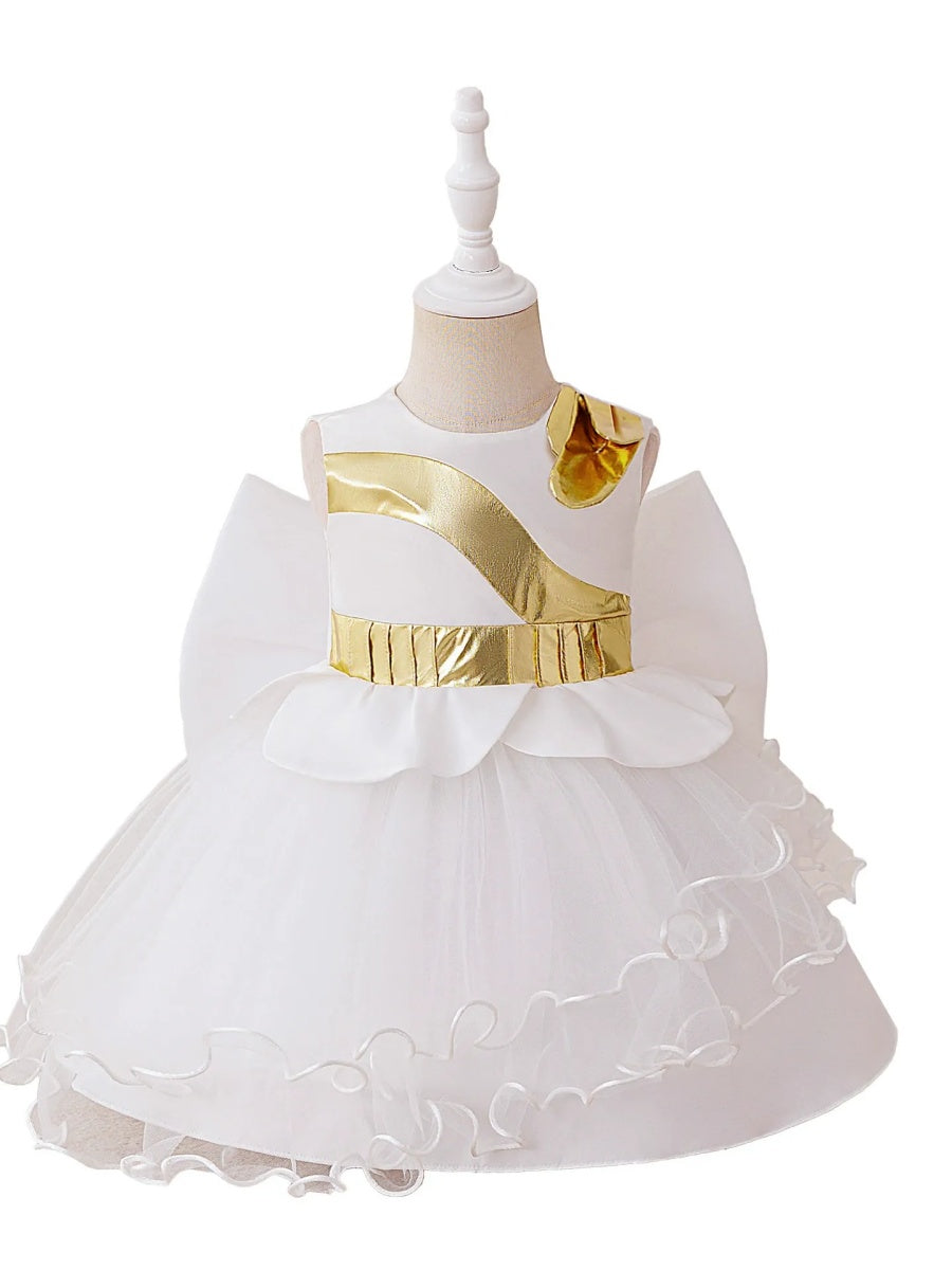 Ball Gown Scoop Sleeveless Knee-Length Flower Girl Dresses With Ruffles & Bowknot