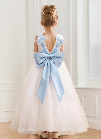 A-Line/Princess Scoop Neck Tulle Flower Girl Dresses with 3D Floral