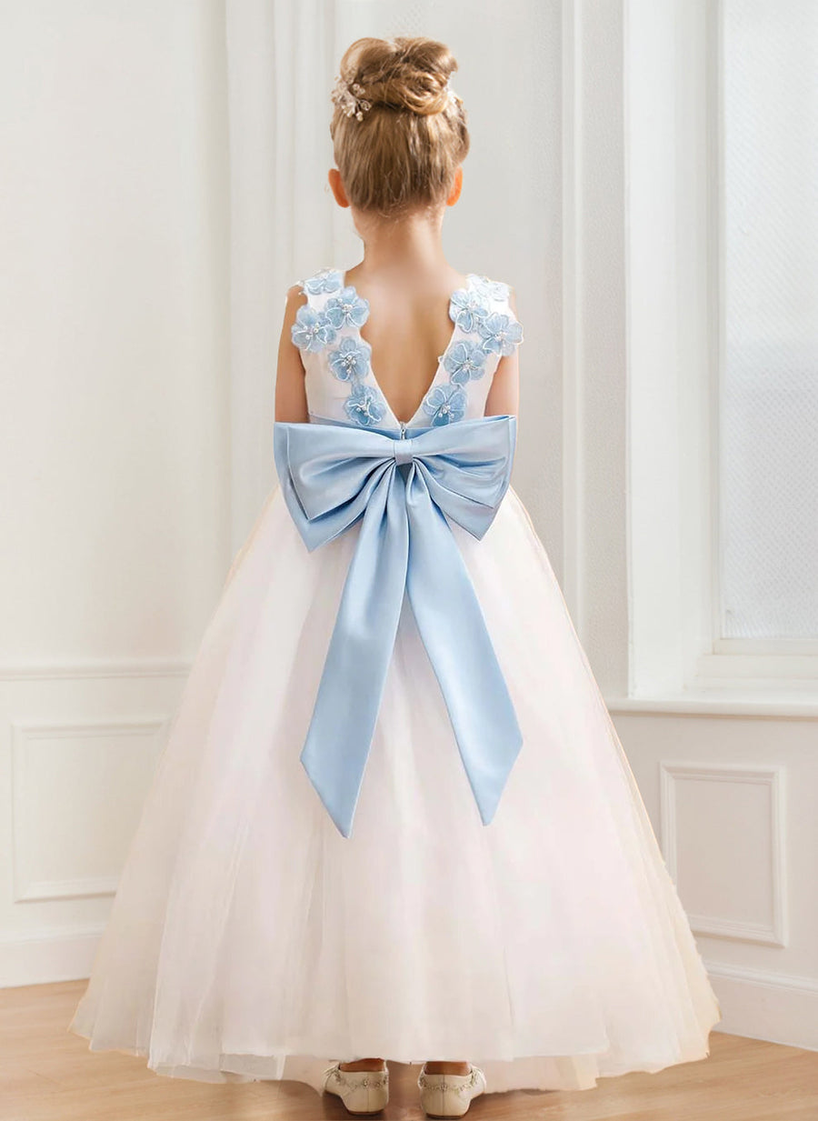A-Line/Princess Scoop Neck Tulle Flower Girl Dresses with 3D Floral