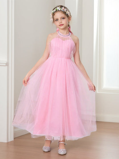Ball-Gown/Princess Halter Sleeveless Ankle-Length Flower Girl Dresses with Bow