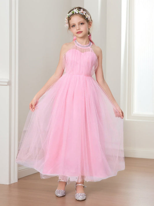 Ball-Gown/Princess Halter Sleeveless Ankle-Length Flower Girl Dresses with Bow