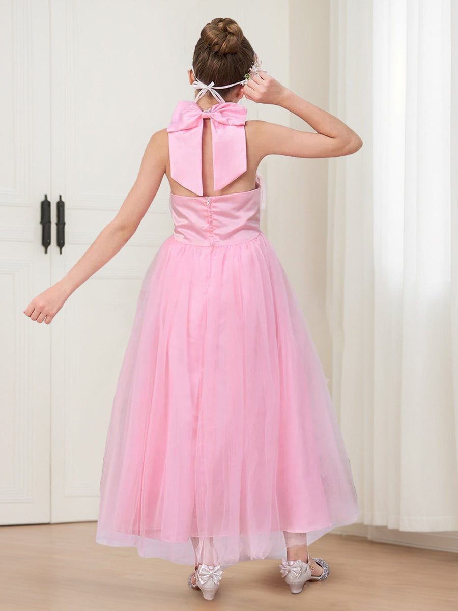 Ball-Gown/Princess Halter Sleeveless Ankle-Length Flower Girl Dresses with Bow