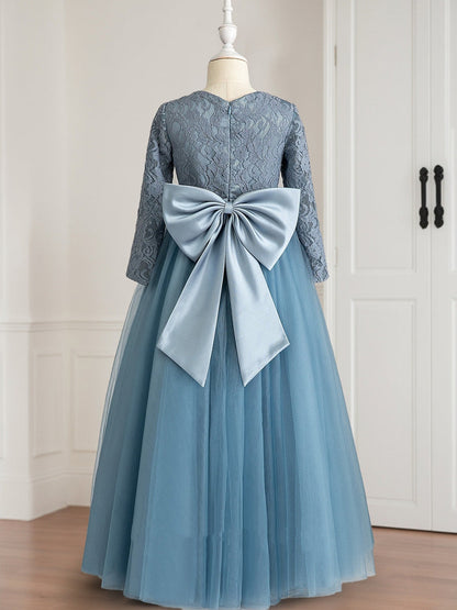 Ball-Gown Scoop Floor-Length Long Sleeves Flower Girl Dresses With Bow