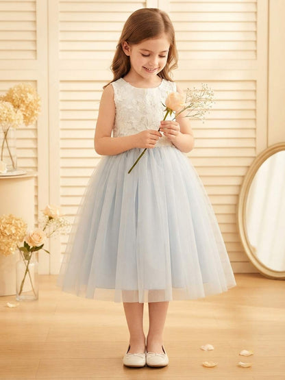A-Line/Princess Boat Neck Sleeveless Knee-Length Flower Girl Dresses With Bowknot & Applique